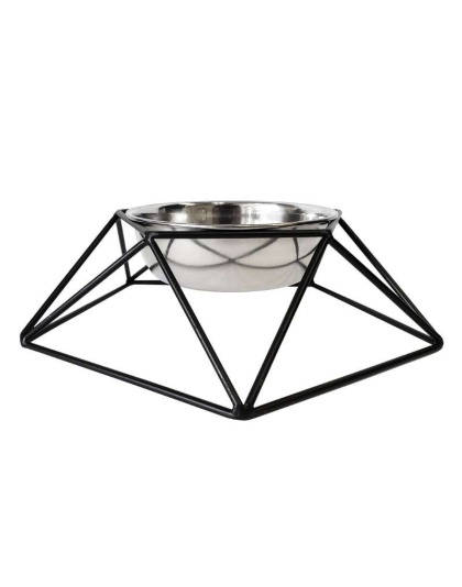 40 oz - Modern Geo Black Elevated Single Dog Feeder