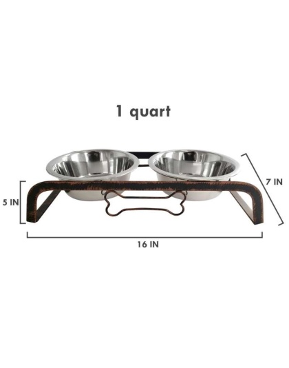 Rustic Dog Bone Feeder with 2 Stainless Steel Dog Bowls - 1 Quart