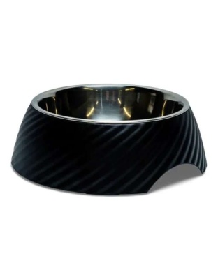 Black - Twill Round Melamine Stainless Steel Dog Bowl  - Large (24 oz)