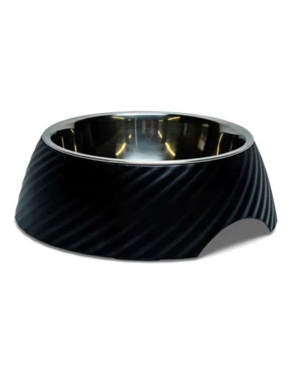 Black - Twill Round Melamine Stainless Steel Dog Bowl  - Large (24 oz)