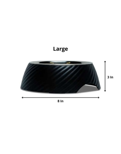 Black - Twill Round Melamine Stainless Steel Dog Bowl  - Large (24 oz)