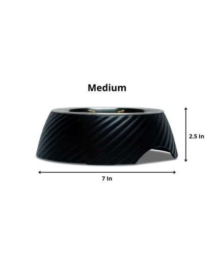 Black - Twill Round Melamine Stainless Steel Dog Bowl  - Medium (12 oz)