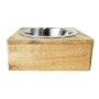 Stainless Steel Dog Bowl with Square Mango Wood Holder