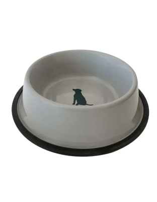 Non Skid Cool Gray Bowl with Teal Dog Design - 8 oz