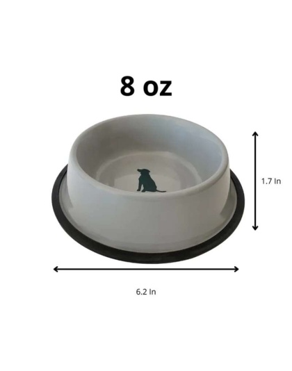 Non Skid Cool Gray Bowl with Teal Dog Design - 8 oz