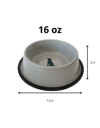 Non Skid Cool Gray Bowl with Teal Dog Design - 8 oz