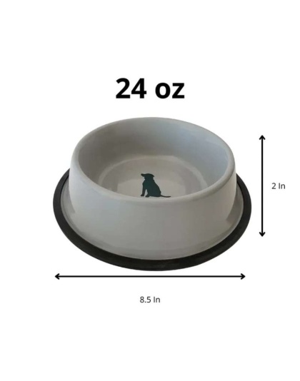 Non Skid Cool Gray Bowl with Teal Dog Design - 8 oz