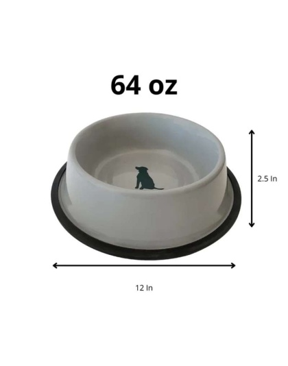 Non Skid Cool Gray Bowl with Teal Dog Design - 8 oz