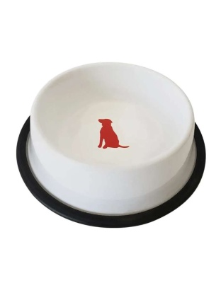 Non Skid White Bowl With Red Dog Design 24 oz