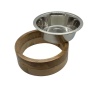 Stainless Steel Dog Bowl with Cylindrical Mango Wood Holder - 2 Quarts