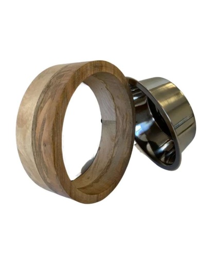 Stainless Steel Dog Bowl with Cylindrical Mango Wood Holder - 2 Quarts