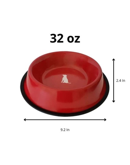 Non Skid Red Bowl With White Dog Design - 32 oz