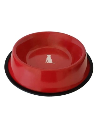 Non Skid Red Bowl With White Dog Design - 64 oz