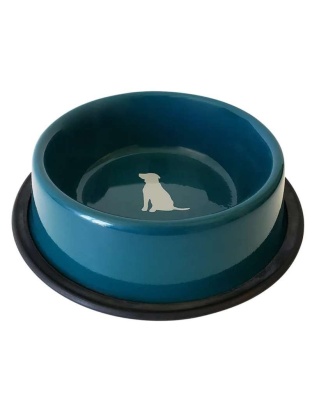 Teal - Nonskid Dog Bowl with Cool Gray Dog Silhouette - 32 oz