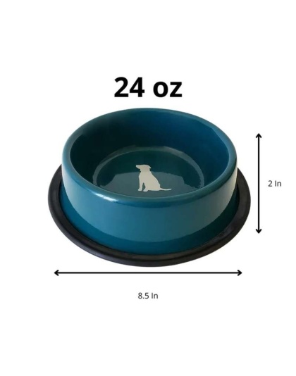 Teal - Nonskid Dog Bowl with Cool Gray Dog Silhouette - 32 oz