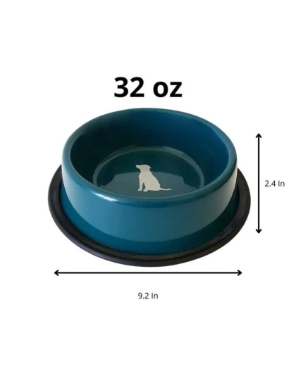 Teal - Nonskid Dog Bowl with Cool Gray Dog Silhouette - 32 oz