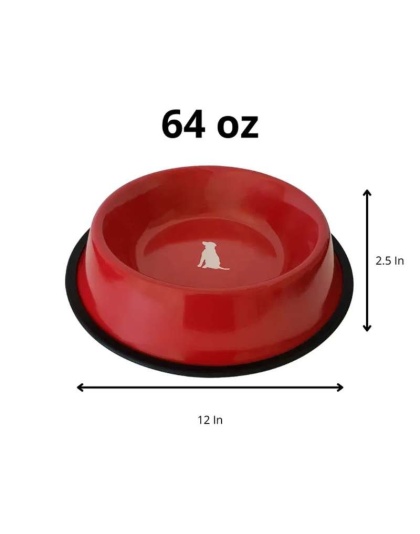 Non Skid Red Bowl With White Dog Design - 64 oz