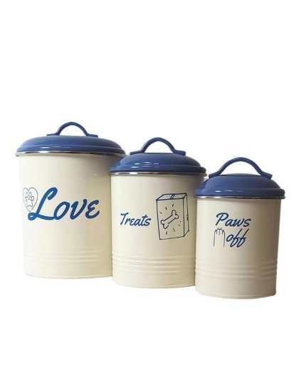 French Blue Pet Food & Treat Storage Canisters