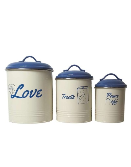 French Blue Pet Food & Treat Storage Canisters