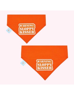 "Warning Sloppy Kisser" Orange Collar Bandana - Medium