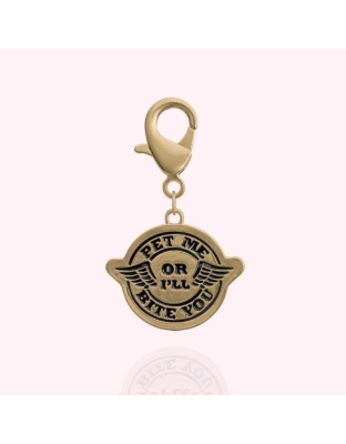 Gold - "Pet Me or I'll Bite You" Dog Collar Charm