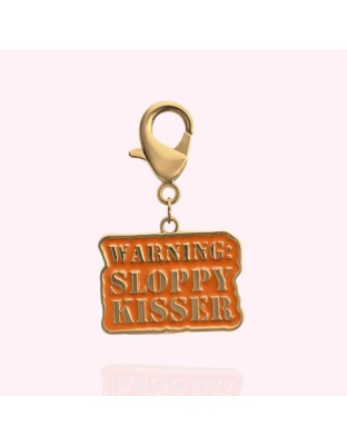 Gold - "Warning: Sloppy Kisser" Dog Collar Charm