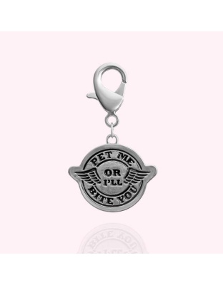 Silver - "Pet Me or I'll Bite You" Dog Collar Charm