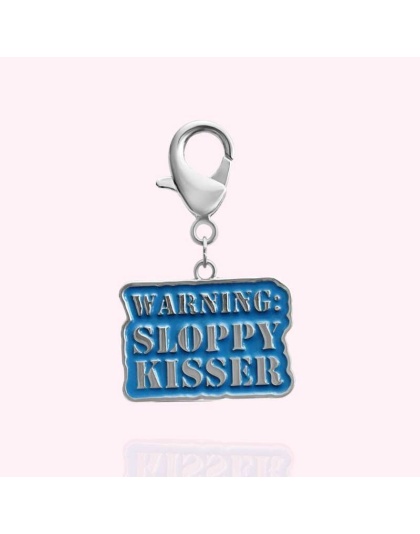 Silver - "Warning: Sloppy Kisser" Dog Collar Charm