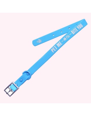 "Pet Me or I'll Bite You" Blue Silicone Collar - Large