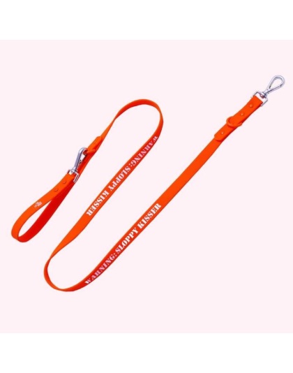 "Warning: Sloppy Kisser" Orange Leash