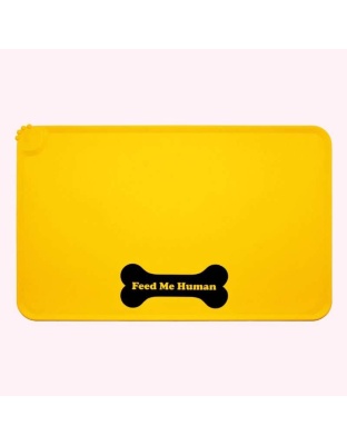 "Feed Me Human" Yellow Dog Food Mat