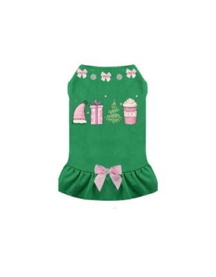 Pink Holiday Fun- Dog Dress - L