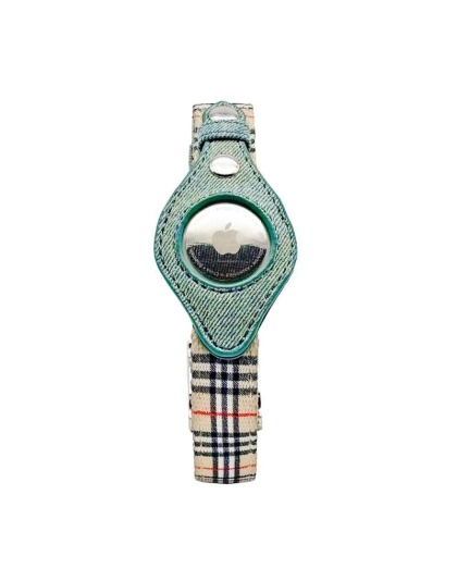 Beige Plaid & Denim - Apple Airtag Collar - Small