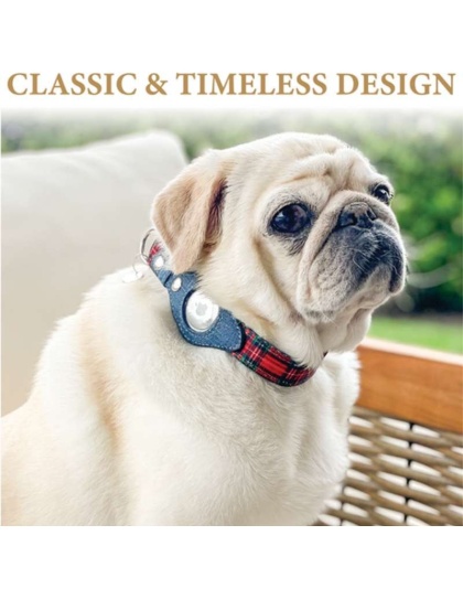 Red Plaid & Denim - Apple Airtag Collar - Medium