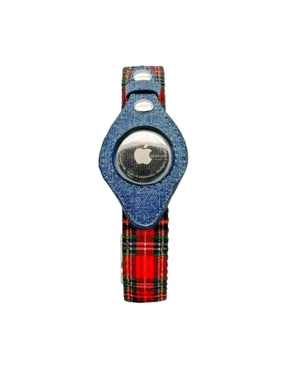 Red Plaid & Denim - Apple Airtag Collar - Small