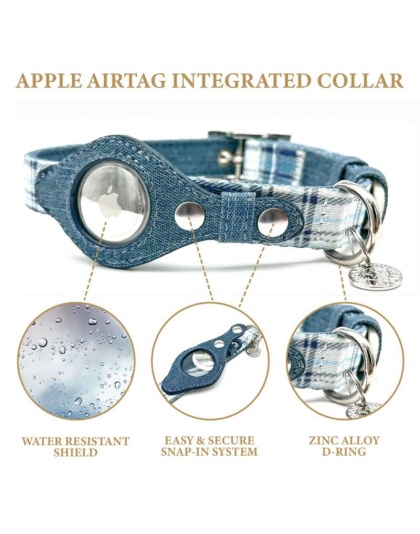 Blue Plaid & Denim - Apple Airtag Collar - Small
