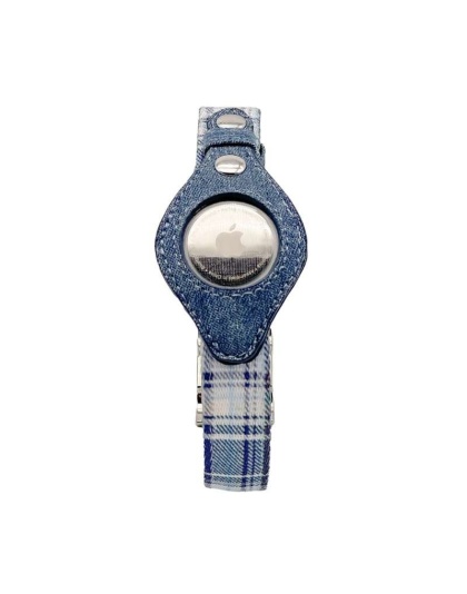 Blue Plaid & Denim - Apple Airtag Collar - Small
