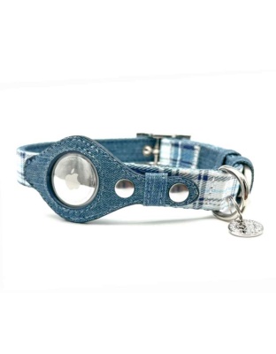 Blue Plaid & Denim - Apple Airtag Collar - Large