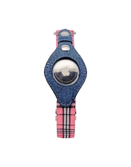 Pink Plaid & Denim - Apple Airtag Collar - XS