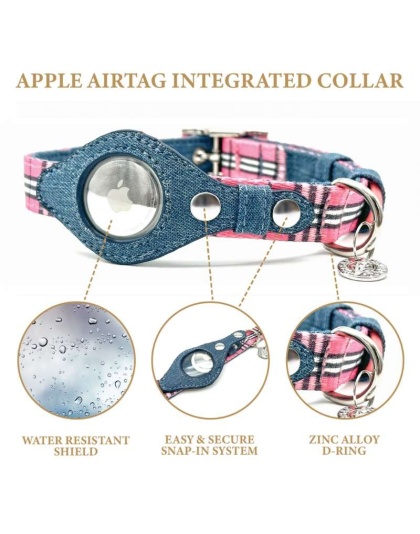 Pink Plaid & Denim - Apple Airtag Collar - Medium