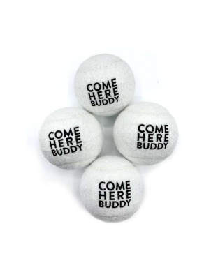 Set of 4 Come Here Buddy Tennis Balls in White