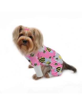 Pink - Ultra Soft Plush Minky Bumblebee & Flower Pajamas - L