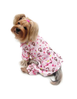 Pink - Girly Monkey Flannel Pajamas with 2 Pockets - L