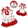 Red/White - Soft Knit Cotton Cherries Dress w/Shoulder Ties - XS