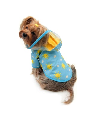 Blue - Clear View Happy Sunshine Raincoat with Fleece Lining and Detachable Hood - L