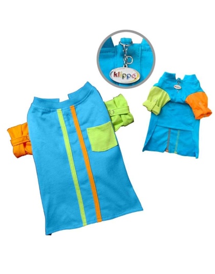 Green/Blue - Knit Cotton Contrast Shirt with Roll-Up Sleeves - XS