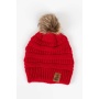 Scarlet Ribbed Beanie with Pom