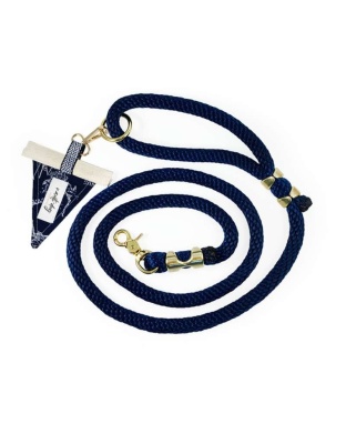 Carta Marina Navy Vintage Nautical Toile Premium Rope Dog Leash