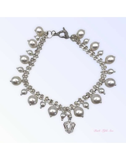 Rhinestone & Pearl Crown Necklace - 10"