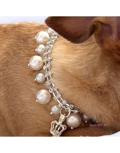 Rhinestone & Pearl Crown Necklace - 12"